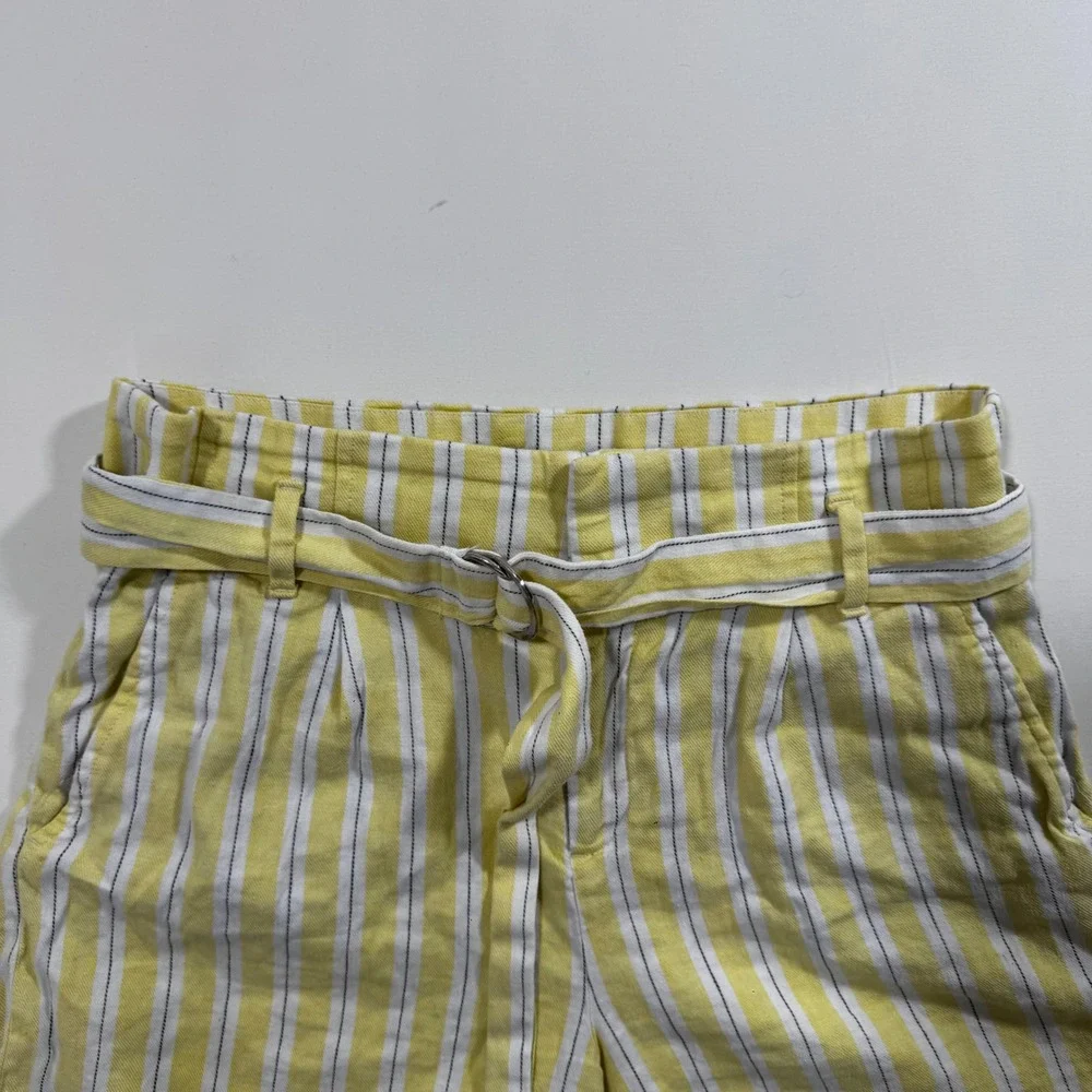 Banana Republic Linen Shorts Belted Striped Butter Yellow 6 Beach Coastal Preppy - Picture 3 of 10
